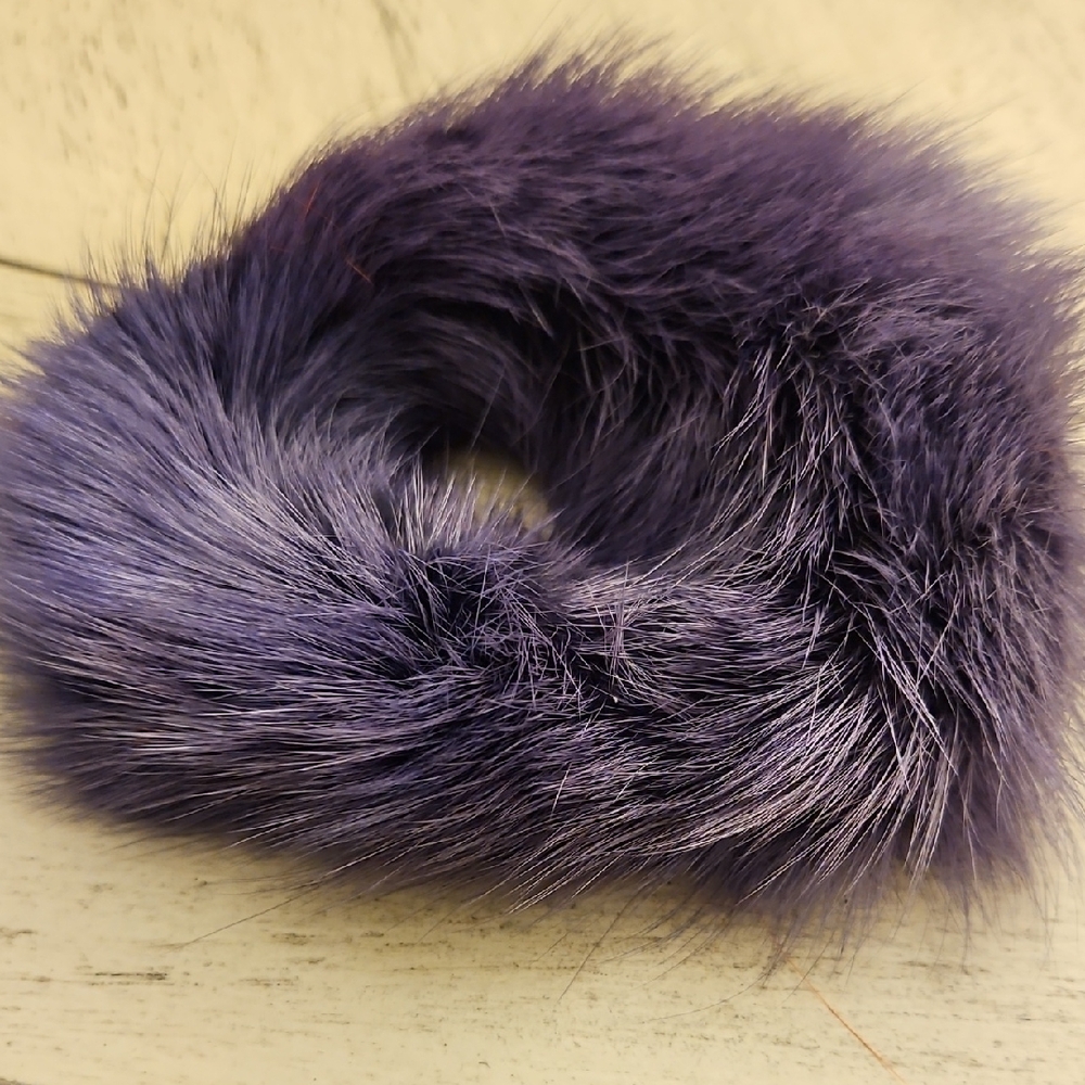 Elegant Fur Hair Scrunchie in Deep Purple
